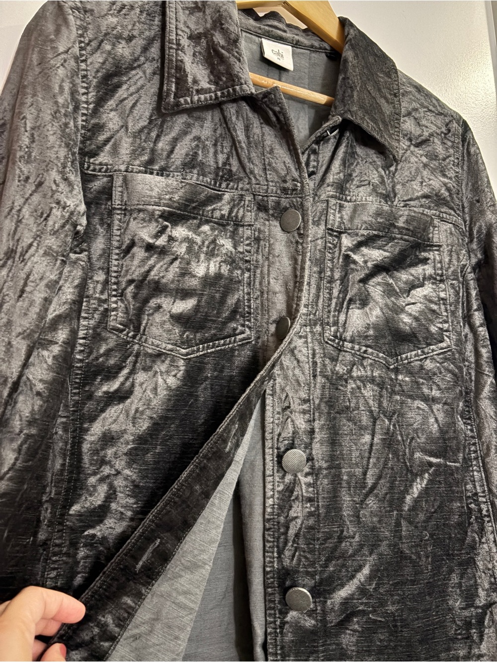 Cabi Tuesday Topper Velvet Shirt Jacket Black Charcoal Gray Shacket M